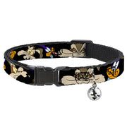 Breakaway Cat Collar with Bell - Road Runner/Wile E. Coyote Expressions CLOSE-UP Black Cat Collars Breakaway Side Release Looney Tunes