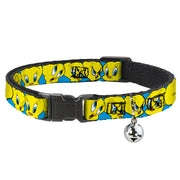 Cat Collar Breakaway - Tweety Bird CLOSE-UP Expressions Baby Blue Cat Collars Breakaway Side Release Looney Tunes