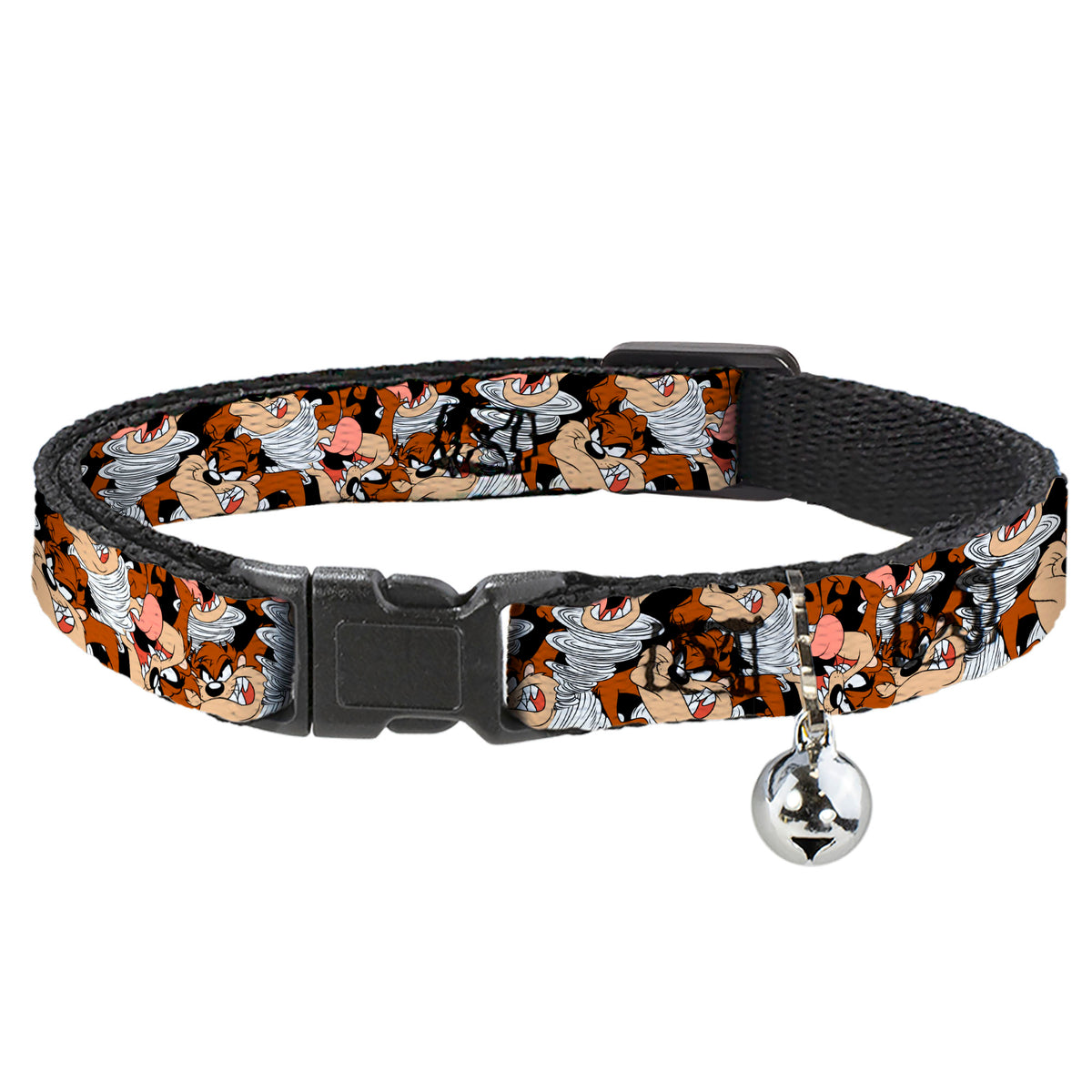 Cat Collar Breakaway - Tasmanian Devil Vortex Poses Stacked Black Cat Collars Breakaway Side Release Looney Tunes