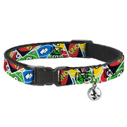 Breakaway Cat Collar with Bell - UNO Cards Stacked Collage Multi Color Cat Collars Breakaway Side Release UNO