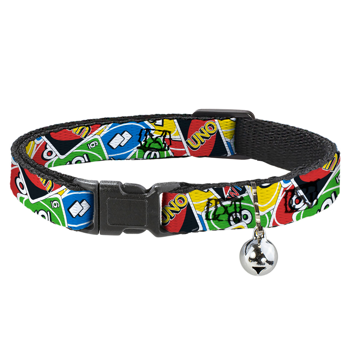 Breakaway Cat Collar with Bell - UNO Cards Stacked Collage Multi Color Cat Collars Breakaway Side Release UNO