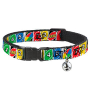 Breakaway Cat Collar with Bell - UNO Cards Lineup Stack Multi Color Cat Collars Breakaway Side Release UNO