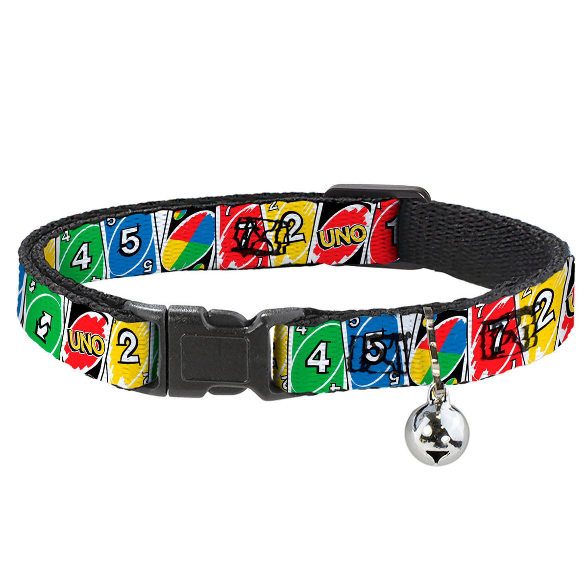 Breakaway Cat Collar with Bell - UNO Cards Lineup Stack Multi Color Cat Collars Breakaway Side Release UNO