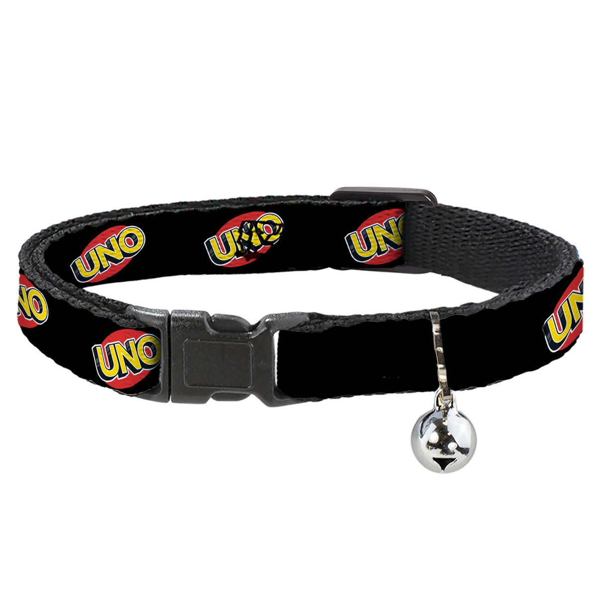 Breakaway Cat Collar with Bell - UNO Game Logo Black/Red/Yellow Cat Collars Breakaway Side Release UNO
