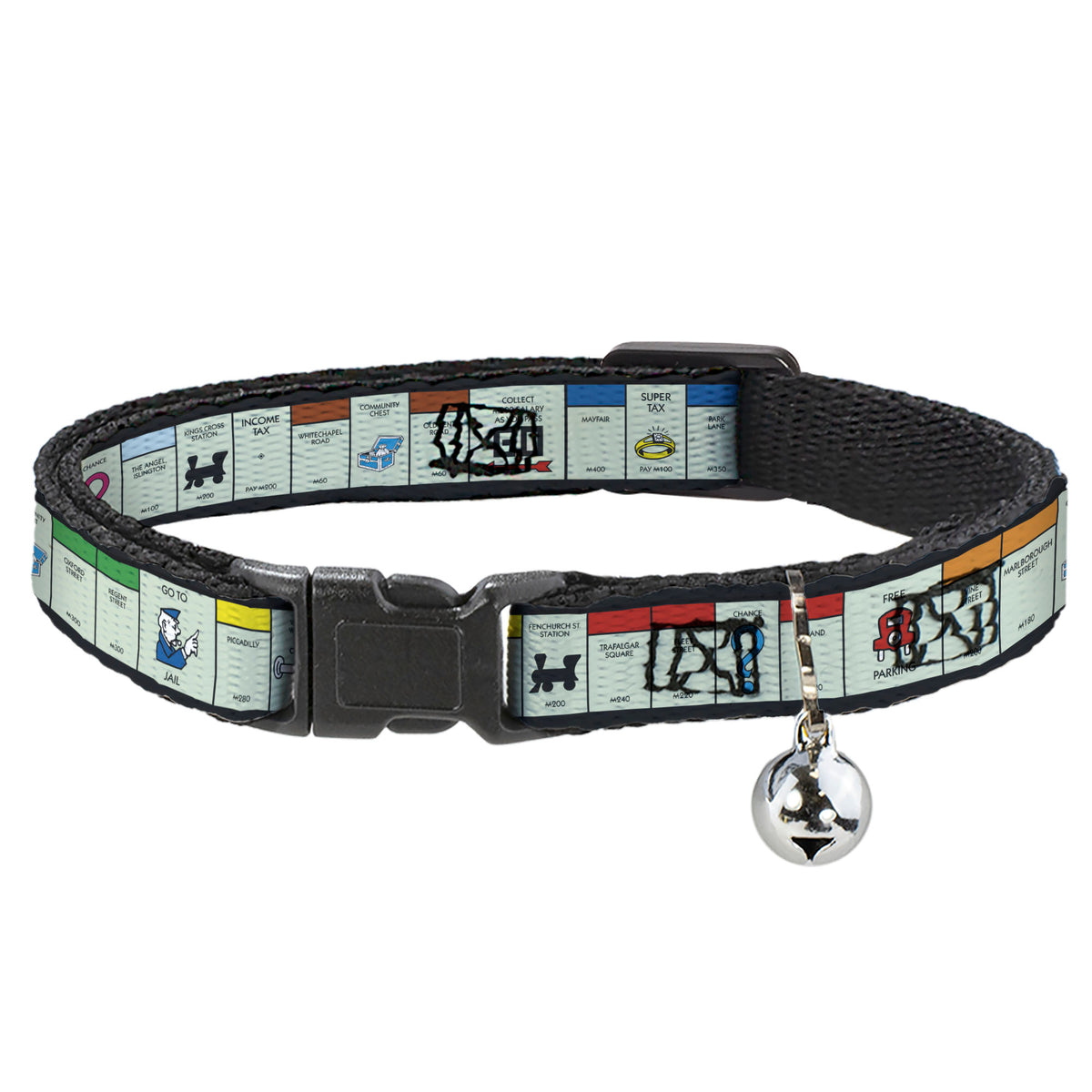 Breakaway Cat Collar with Bell - Monopoly British UK Game Board Space Blocks Cat Collars Breakaway Side Release Monopoly