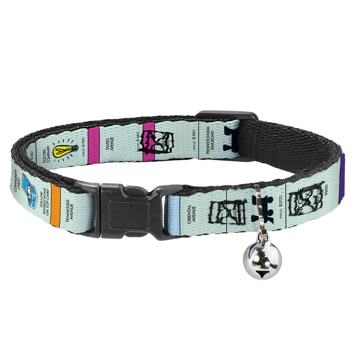 Breakaway Cat Collar with Bell - Monopoly Game Board Spaces Cat Collars Breakaway Side Release Monopoly