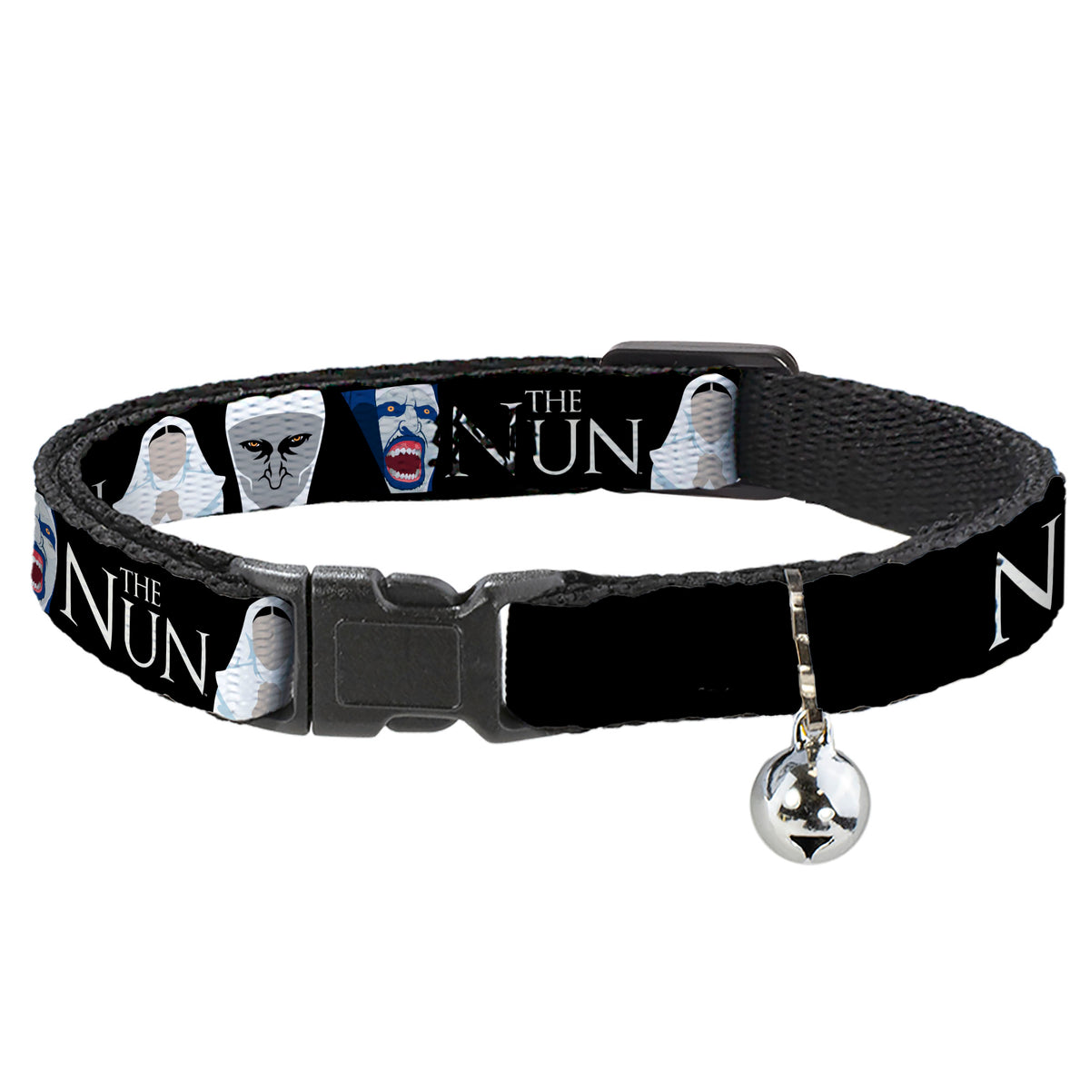 Breakaway Cat Collar with Bell - THE NUN Sister Irene and Demon Nun Valak Icons with Title Logo Black/White Cat Collars Breakaway Side Release The Nun