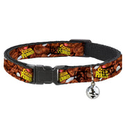Breakaway Cat Collar with Bell - POST COCOA PEBBLES Logo and Vivid Cereal Browns Cat Collars Breakaway Side Release The Flintstones