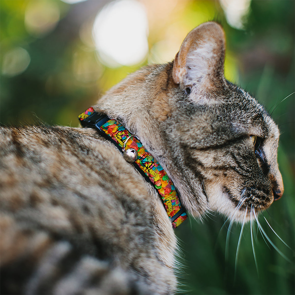 Breakaway Cat Collar with Bell - POST FRUITY PEBBLES Logo and Vivid Cereal Multi Color Cat Collars Breakaway Side Release The Flintstones
