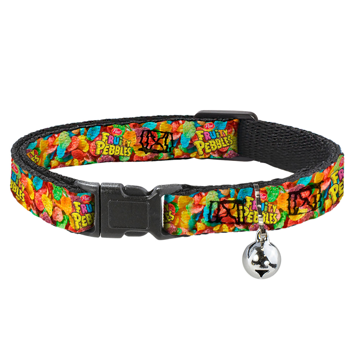 Breakaway Cat Collar with Bell - POST FRUITY PEBBLES Logo and Vivid Cereal Multi Color Cat Collars Breakaway Side Release The Flintstones
