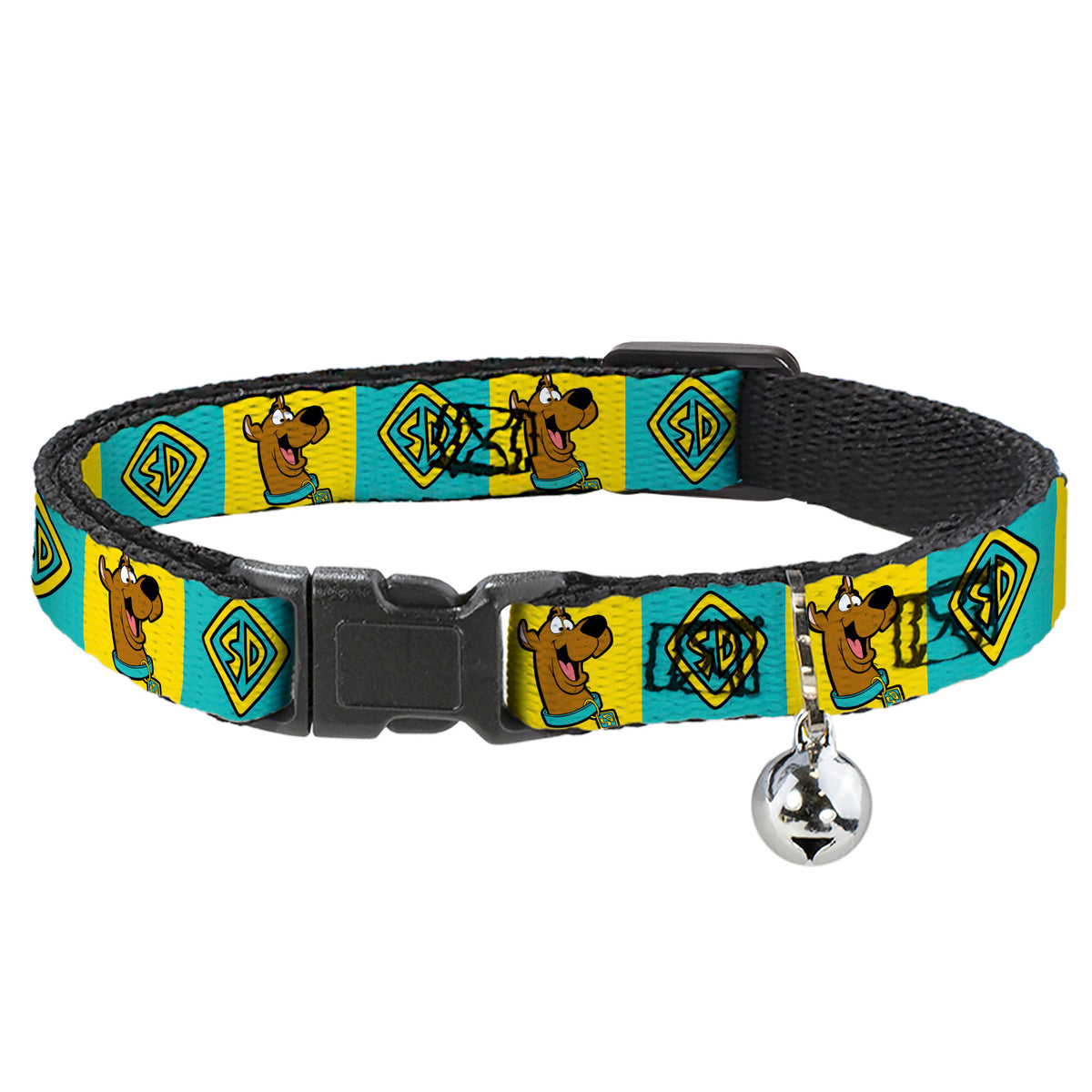 Breakaway Cat Collar with Bell - Scooby Doo Pose and Dog Tag Blocks Yellow/Blue Cat Collars Breakaway Side Release Scooby Doo