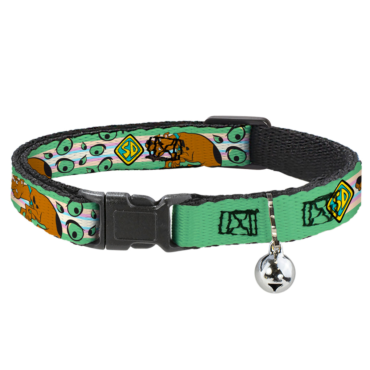 Breakaway Cat Collar with Bell - Scooby-Doo Sneaking Pose and Monster Eyes Greens Cat Collars Breakaway Side Release Scooby Doo