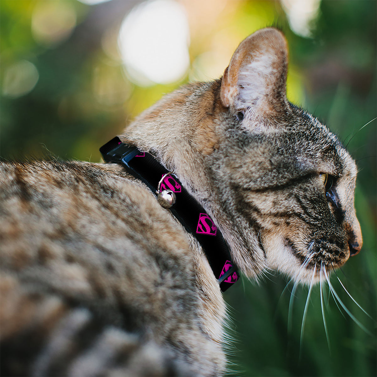 Cat Collar Breakaway - Superman Shield Black Hot Pink Cat Collars Breakaway Side Release DC Comics