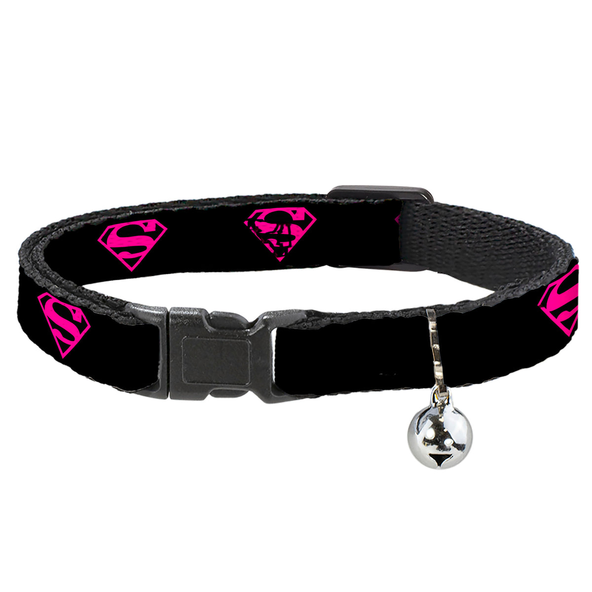 Cat Collar Breakaway - Superman Shield Black Hot Pink Cat Collars Breakaway Side Release DC Comics