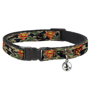 Cat Collar Breakaway - Superman Shield Camo Olive Cat Collars Breakaway Side Release DC Comics