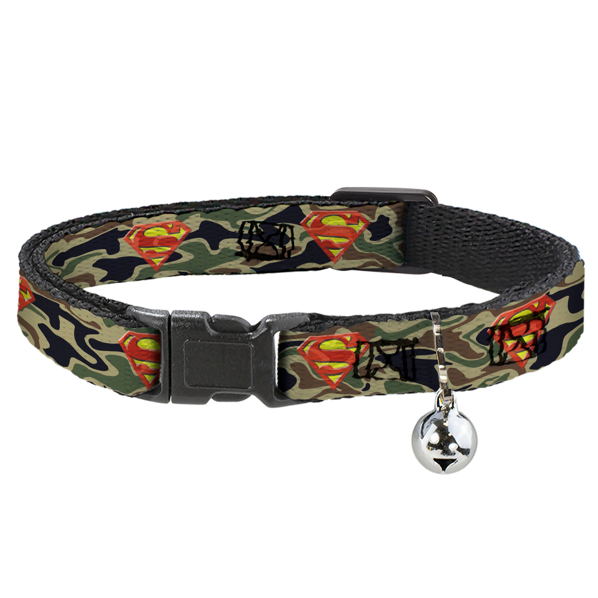 Cat Collar Breakaway - Superman Shield Camo Olive Cat Collars Breakaway Side Release DC Comics