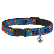 Breakaway Cat Collar with Bell - Super Shield Diagonal Royal Blue/Red Cat Collars Breakaway Side Release DC Comics