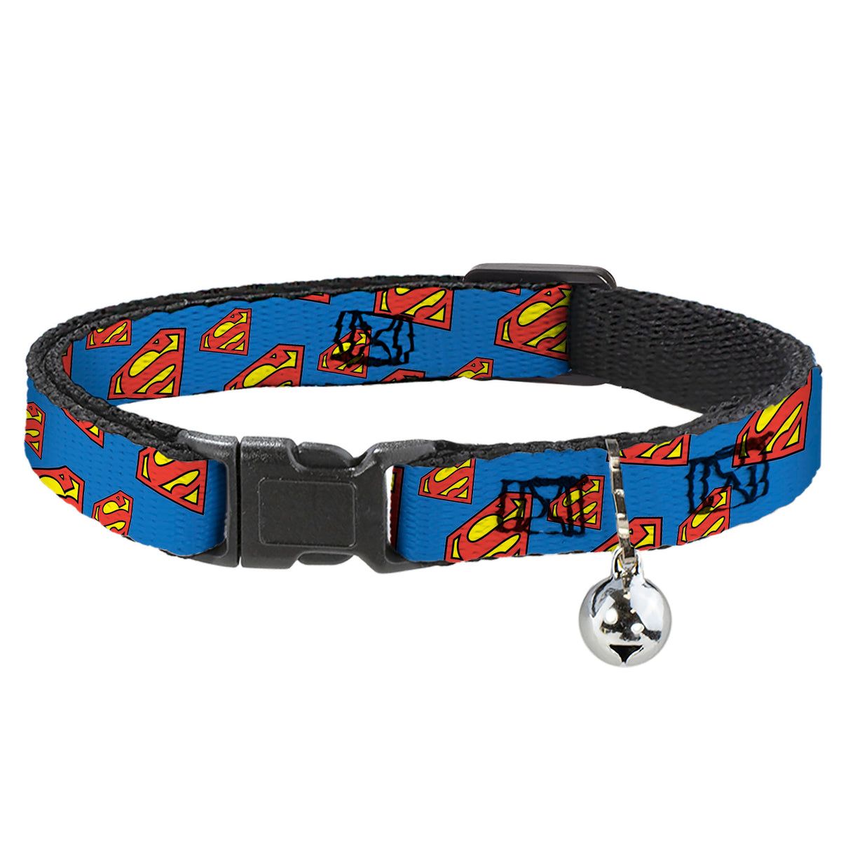 Breakaway Cat Collar with Bell - Super Shield Diagonal Royal Blue/Red Cat Collars Breakaway Side Release DC Comics