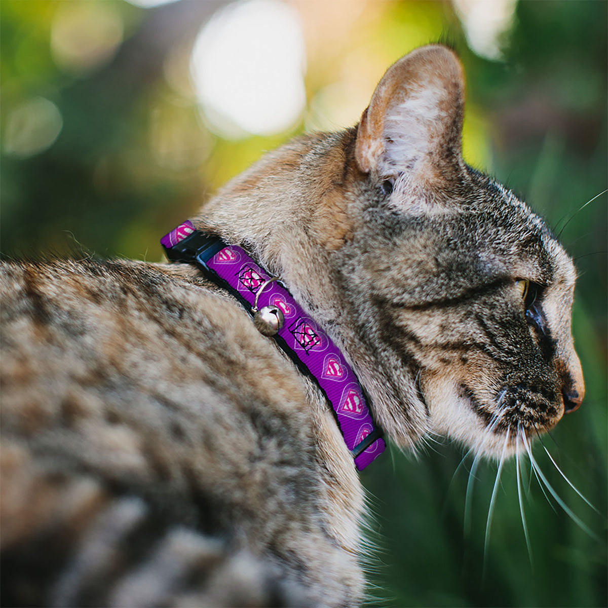 Breakaway Cat Collar with Bell - Superman Logo in Heart Purple/White/Pink Cat Collars Breakaway Side Release DC Comics