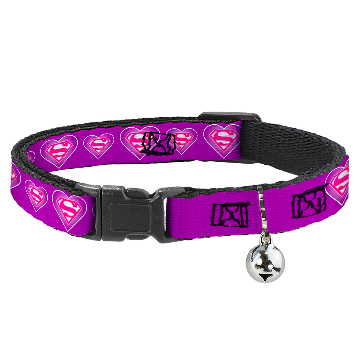 Breakaway Cat Collar with Bell - Superman Logo in Heart Purple/White/Pink Cat Collars Breakaway Side Release DC Comics