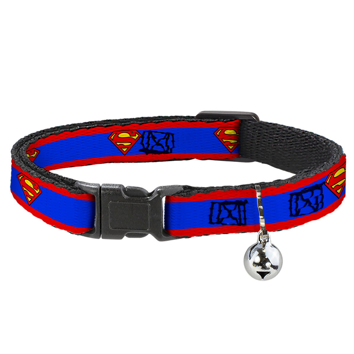 Cat Collar Breakaway - Superman Shield Stripe Red Blue Cat Collars Breakaway Side Release DC Comics