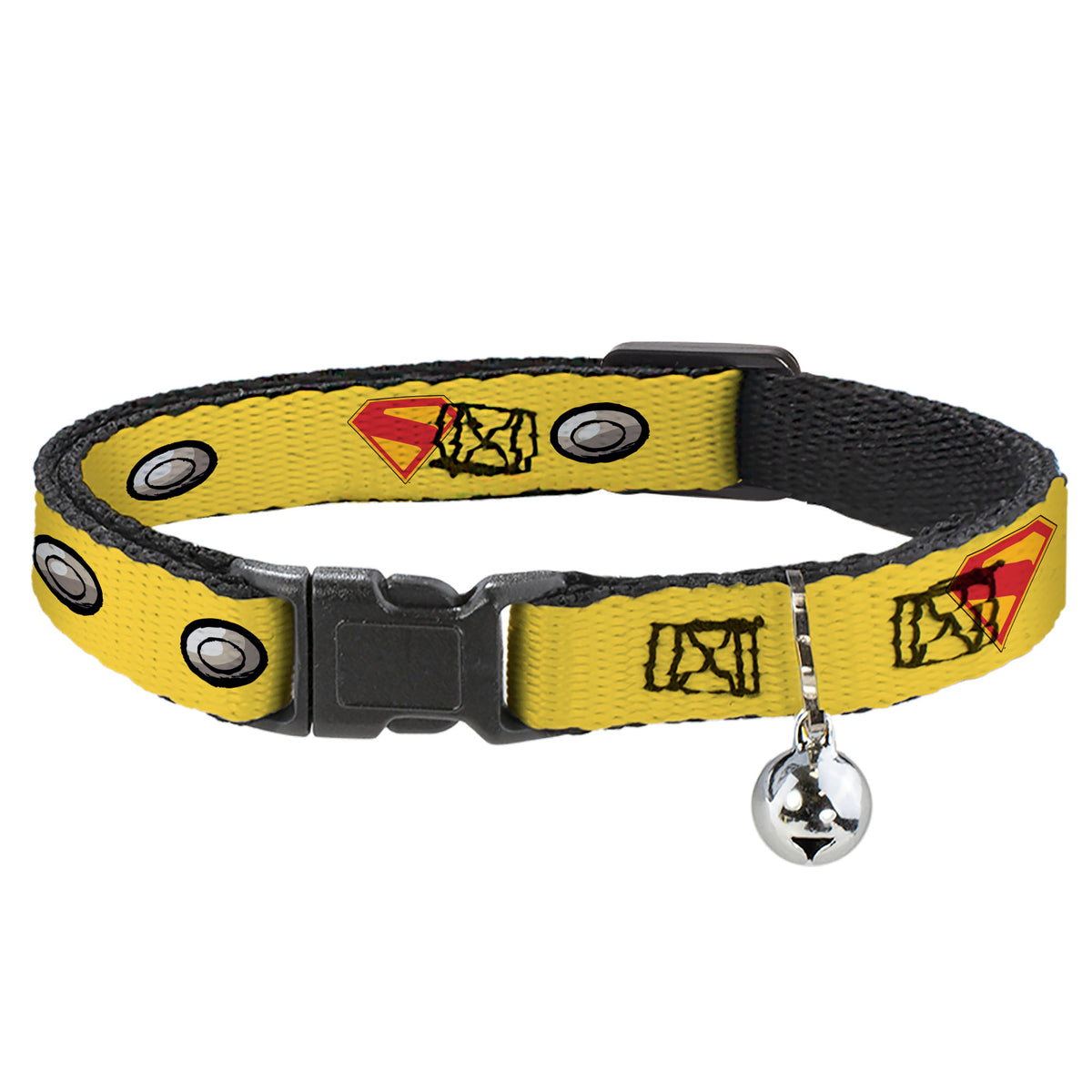 Breakaway Cat Collar with Bell - Superman Krypto Collar Icons Yellows/Red/Grays Cat Collars Breakaway Side Release DC Comics