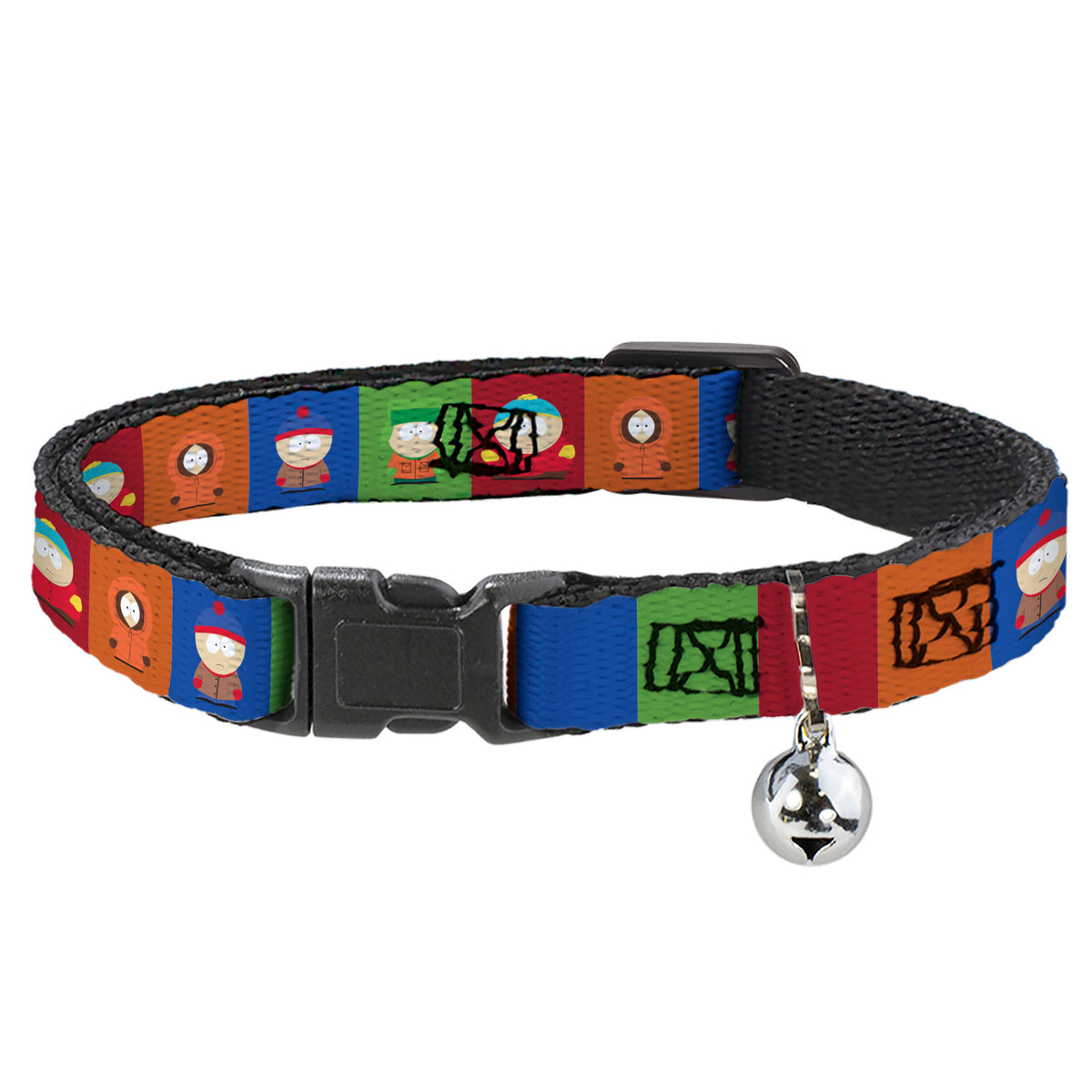 Breakaway Cat Collar with Bell - South Park Boys Pose Blocks Multi Color Cat Collars Breakaway Side Release South Park