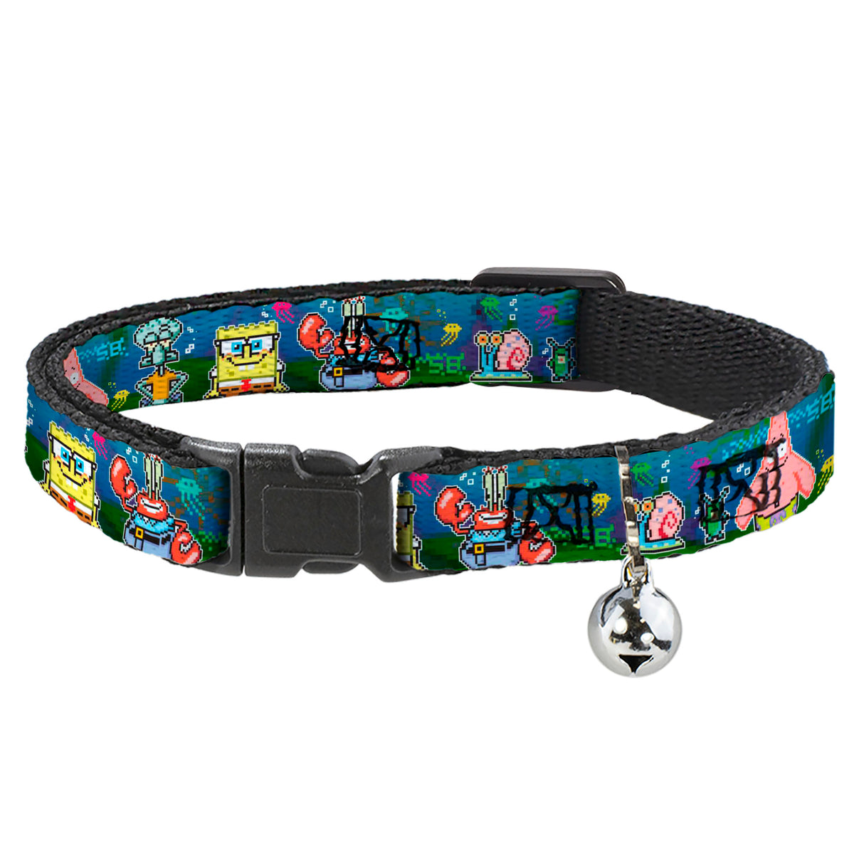 Breakaway Cat Collar with Bell - SpongeBob & Friends 8-Bit Scene Cat Collars Breakaway Side Release SpongeBob SquarePants