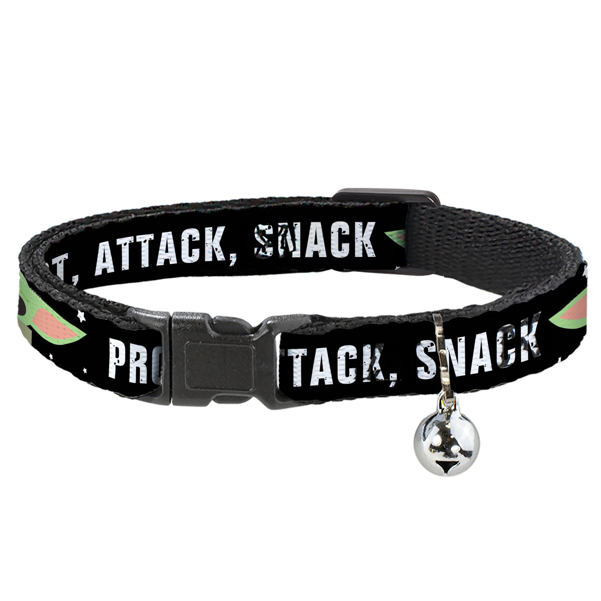 Cat Collar Breakaway - Star Wars The Child Chibi Face PROTECT ATTACK SNACK Black White Cat Collars Breakaway Side Release Star Wars