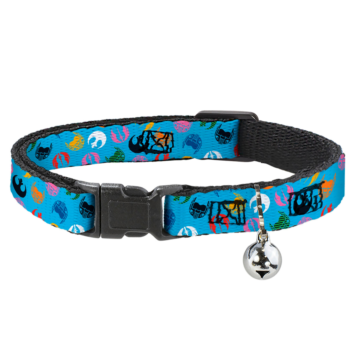 Cat Collar Breakaway with Bell - Star Wars Jedi Order and Rebel Alliance Icons Scattered Blue Multi Color Cat Collars Breakaway Side Release Star Wars