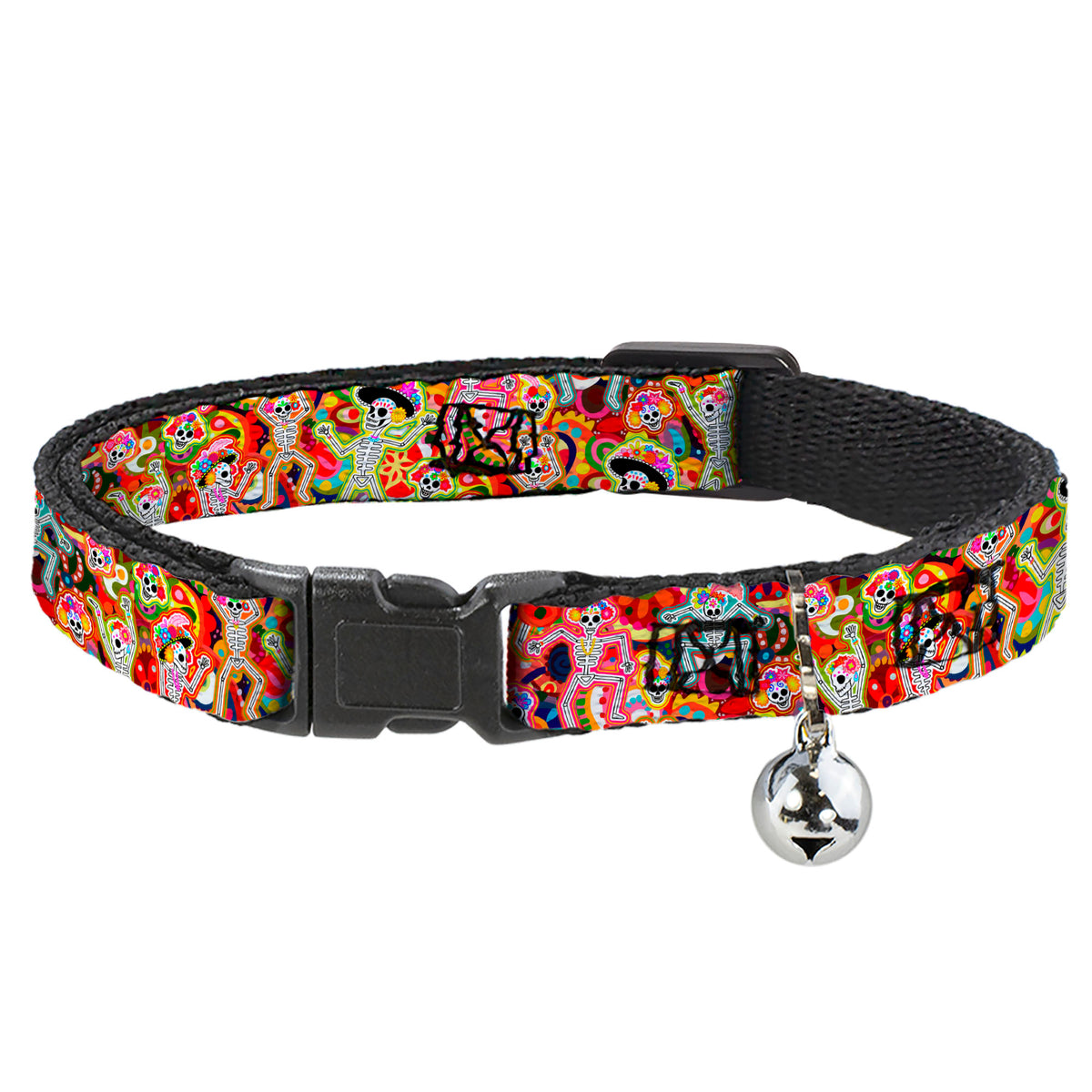 Cat Collar Breakaway with Bell - Dancing Catrinas Collage Multi Color Cat Collars Breakaway Side Release Thaneeya McArdle
