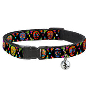 Cat Collar Breakaway with Bell - Colorful Calaveras Black Multi Color Cat Collars Breakaway Side Release Thaneeya McArdle