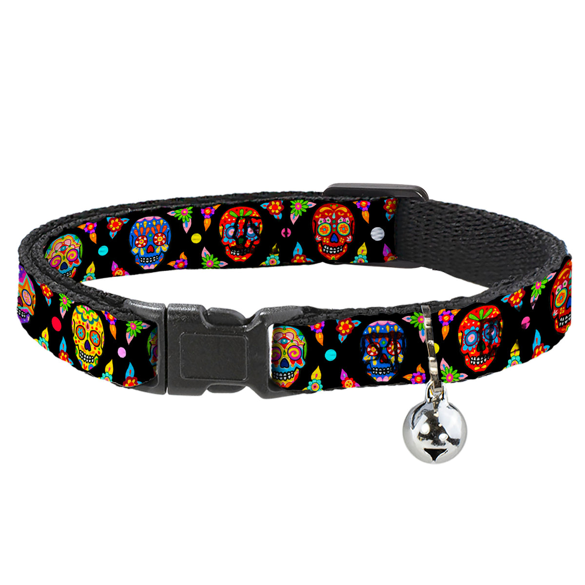 Cat Collar Breakaway with Bell - Colorful Calaveras Black Multi Color Cat Collars Breakaway Side Release Thaneeya McArdle