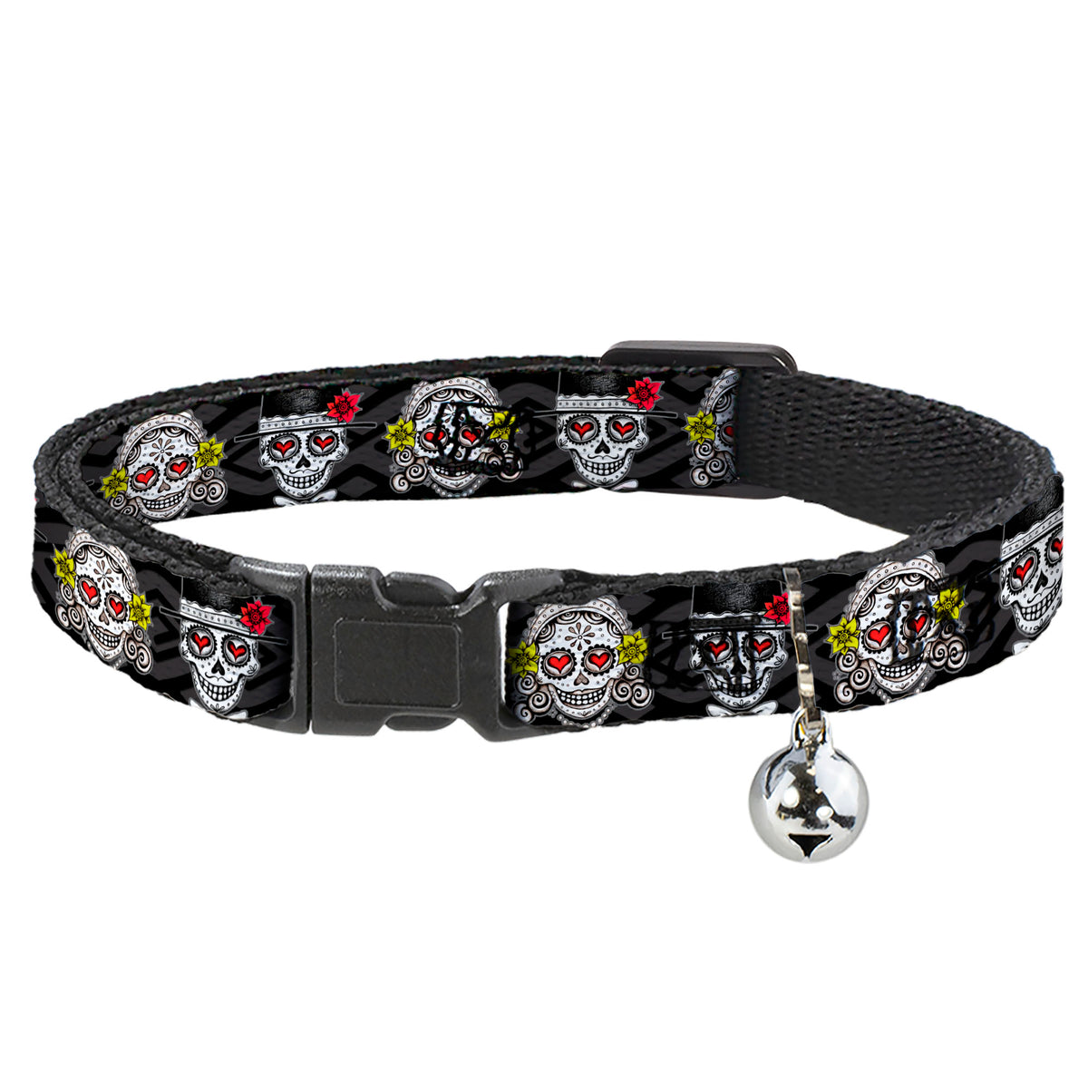Cat Collar Breakaway with Bell - Los Novios Black Gray White Multi Color Cat Collars Breakaway Side Release Thaneeya McArdle