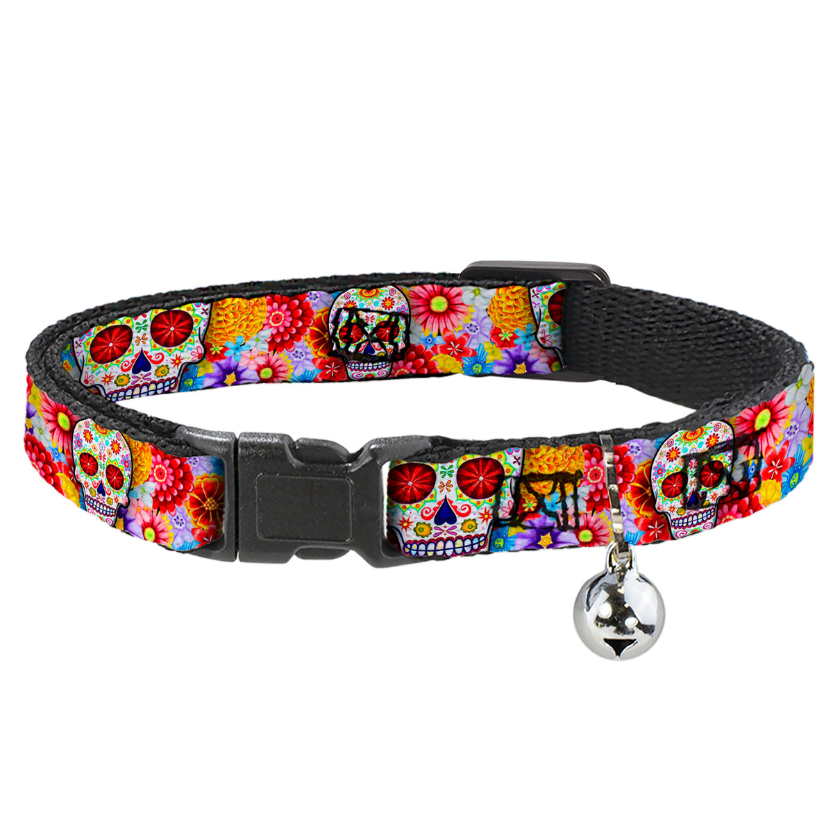 Cat Collar Breakaway with Bell - Sugar Skull Starburst White Multi Color Cat Collars Breakaway Side Release Thaneeya McArdle