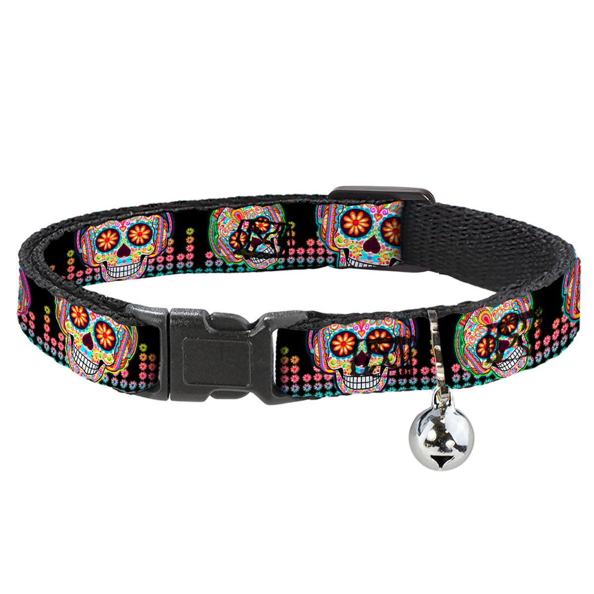 Cat Collar Breakaway with Bell - Tranquility Beats Calaveras Floral Equalizer Black Multi Color Cat Collars Breakaway Side Release Thaneeya McArdle