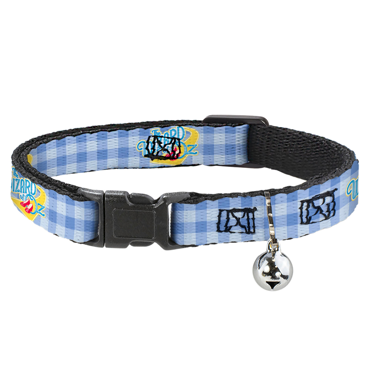 Breakaway Cat Collar with Bell - THE WIZARD OF OZ Logo Gingham Checker Blues Cat Collars Breakaway Side Release The Wizard of Oz