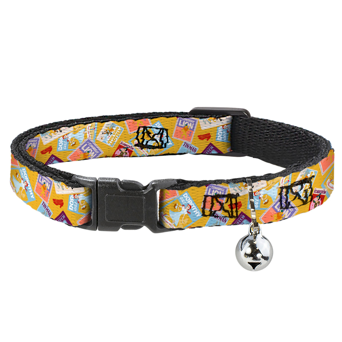 Breakaway Cat Collar with Bell - The Wizard of Oz Characters Scenes and Icons Collage Yellow Cat Collars Breakaway Side Release The Wizard of Oz