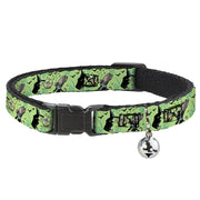 Breakaway Cat Collar with Bell - The Wizard of Oz Wicked Witch of the West and Flying Monkeys Greens Cat Collars Breakaway Side Release The Wizard of Oz