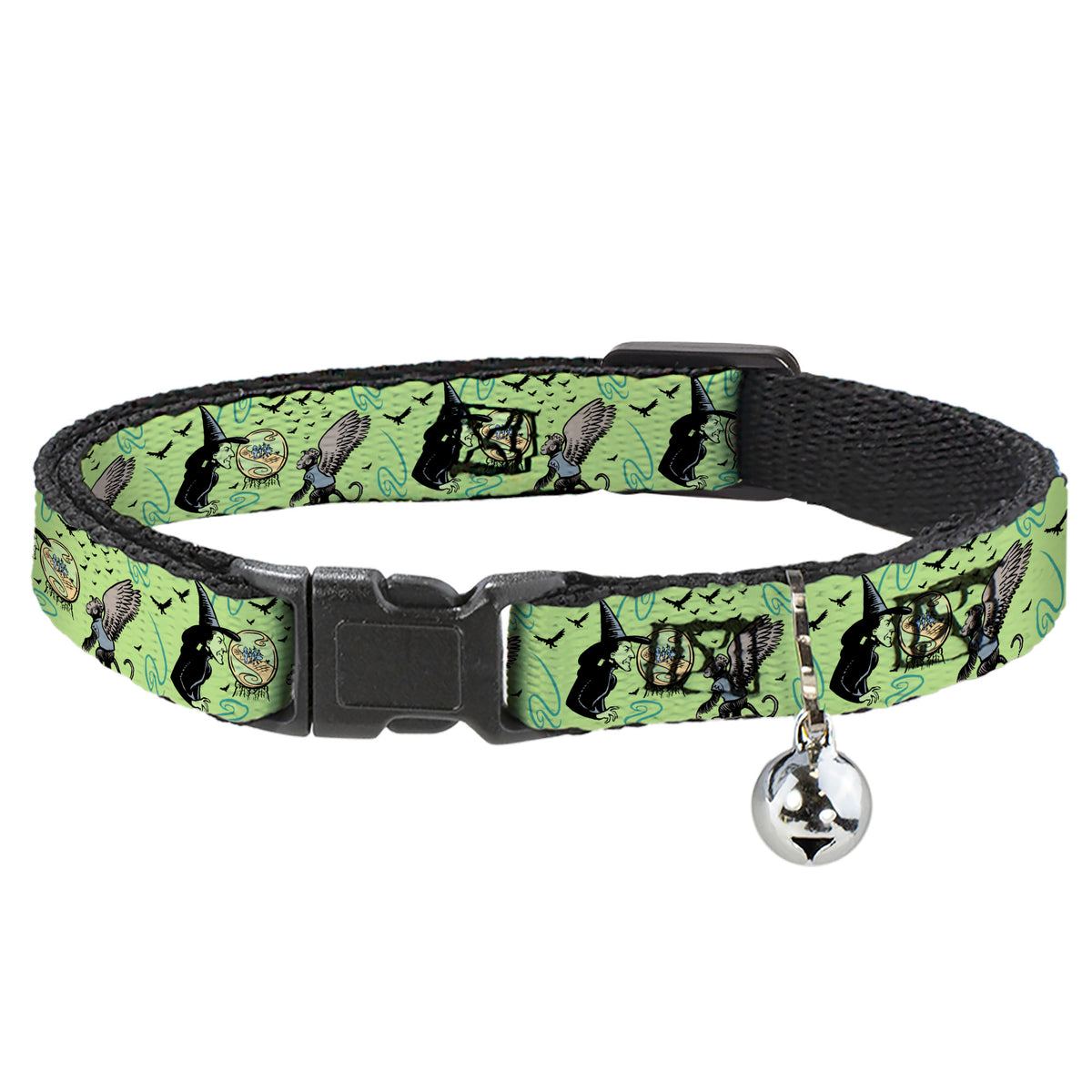 Breakaway Cat Collar with Bell - The Wizard of Oz Wicked Witch of the West and Flying Monkeys Greens Cat Collars Breakaway Side Release The Wizard of Oz