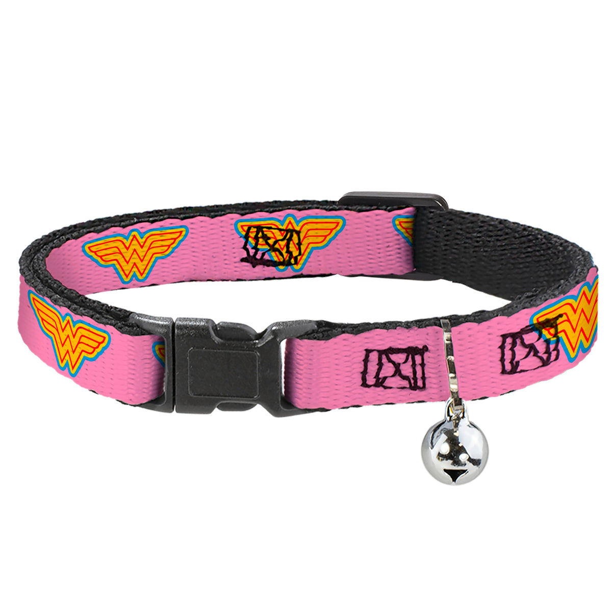 Cat Collar Breakaway - Wonder Woman Logo Pink Blue Yellow Pink Cat Collars Breakaway Side Release DC Comics