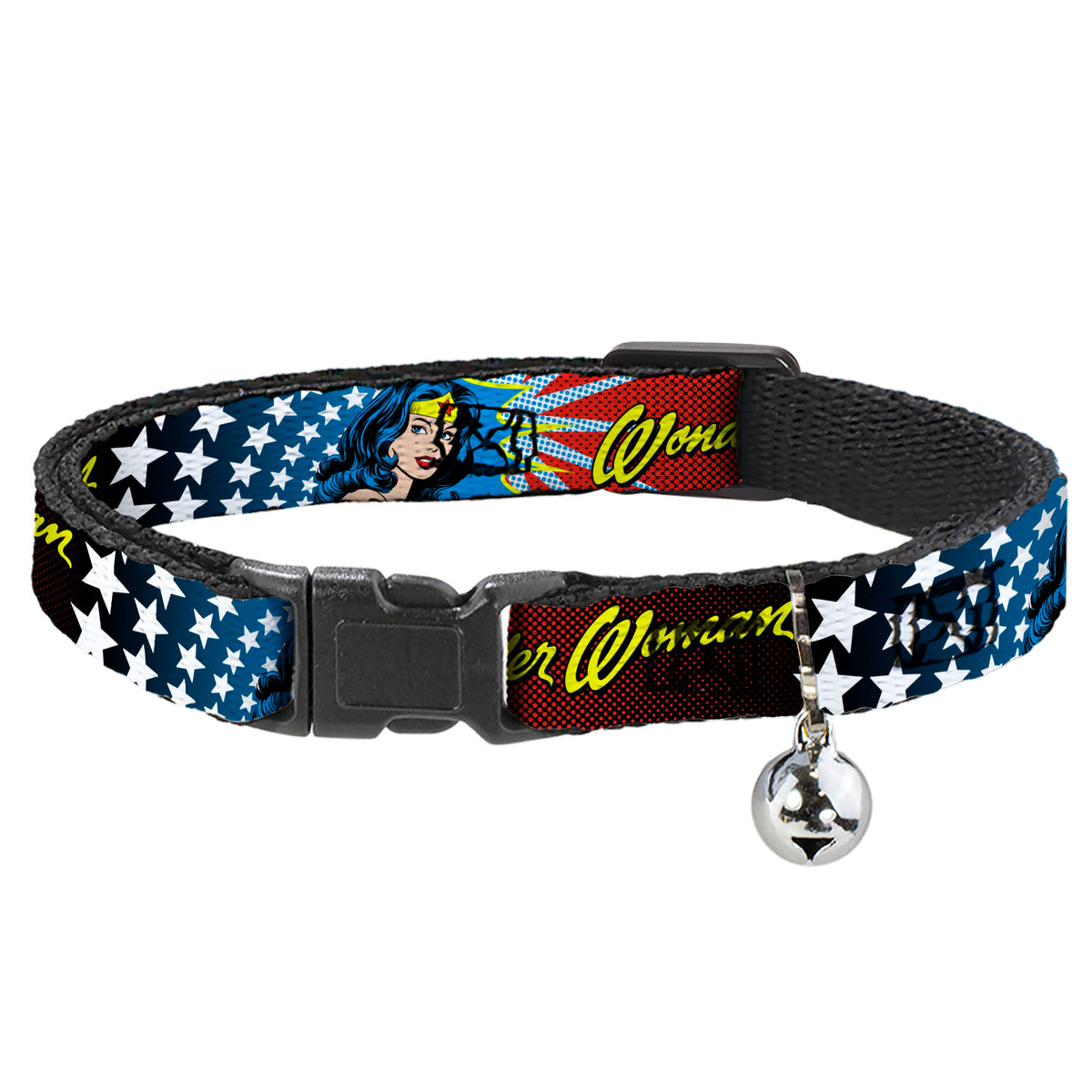 Cat Collar Breakaway - Wonder Woman Face w Stars Cat Collars Breakaway Side Release DC Comics