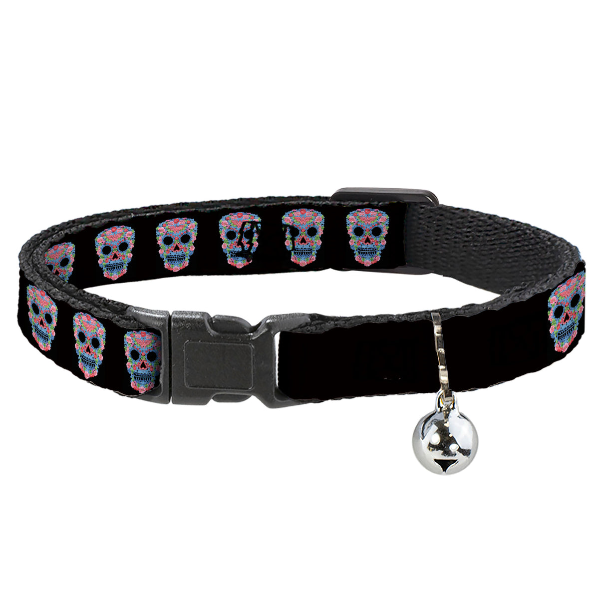 Cat Collar Breakaway - Wonder Woman Floral Skull Black Multi Pastel Cat Collars Breakaway Side Release DC Comics