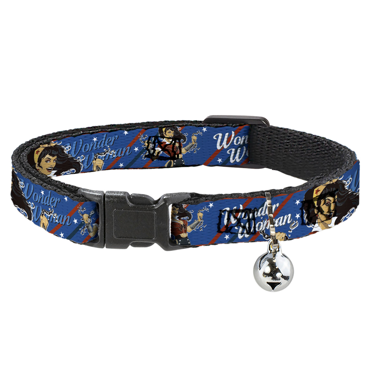 Cat Collar Breakaway - WONDER WOMAN Bombshell Pose Blue Red White Cat Collars Breakaway Side Release DC Comics