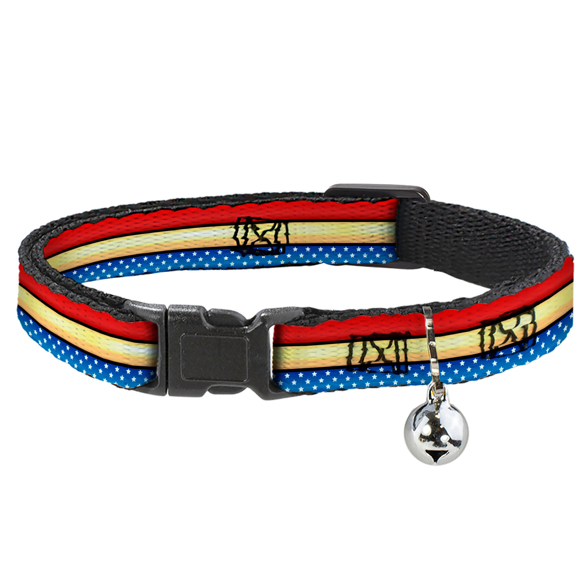 Cat Collar Breakaway - Wonder Woman Stripe Stars Red Gold Blue White Cat Collars Breakaway Side Release DC Comics