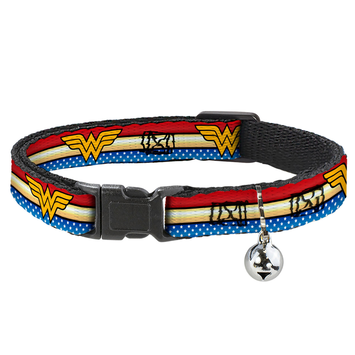 Cat Collar Breakaway - Wonder Woman Logo Stripe Stars Red Gold Blue White Cat Collars Breakaway Side Release DC Comics