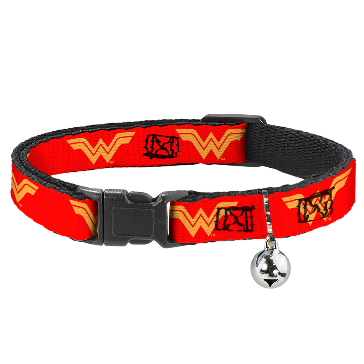 Cat Collar Breakaway with Bell - DC League of Super-Pets Wonder Woman Logo Red Yellow Cat Collars Breakaway Side Release DC Comics