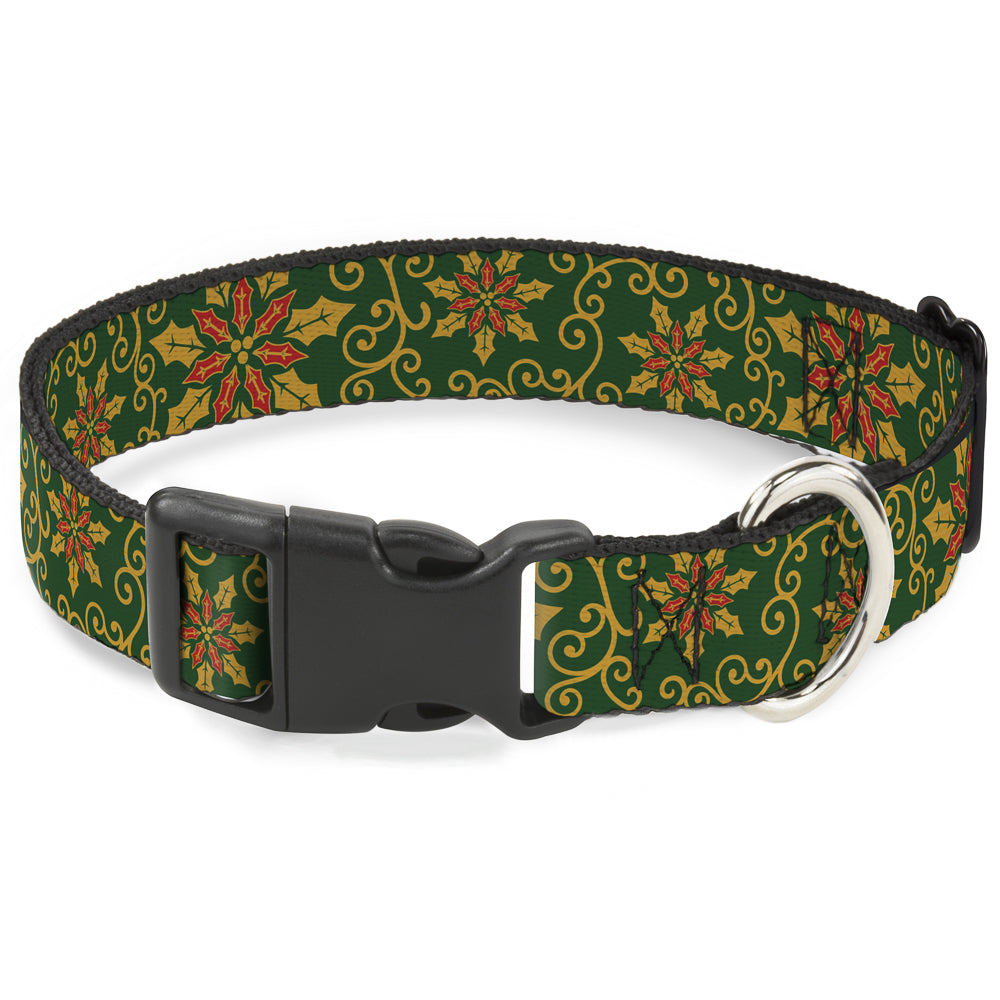 Plastic Clip Collar - Holiday Holly Green/Gold/Red Dog Collars Plastic Clip Side Release Buckle-Down