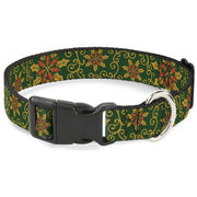 Plastic Clip Collar - Holiday Holly Green/Gold/Red Dog Collars Plastic Clip Side Release Buckle-Down