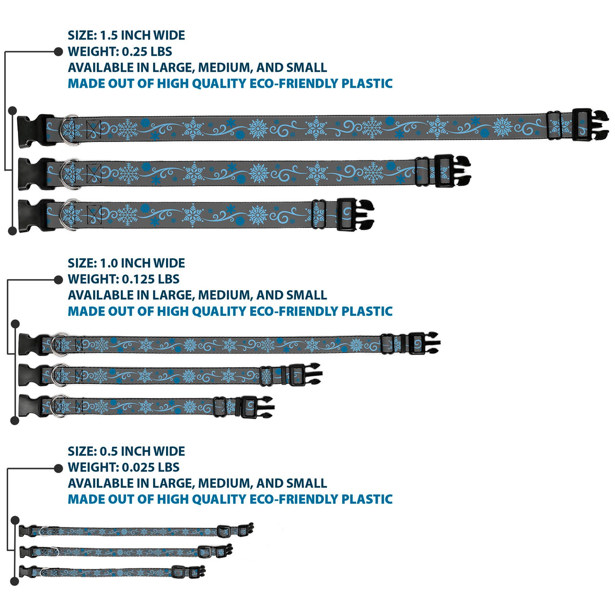 Plastic Clip Collar - Holiday Snowflakes Gray/Blue Dog Collars Plastic Clip Side Release Buckle-Down